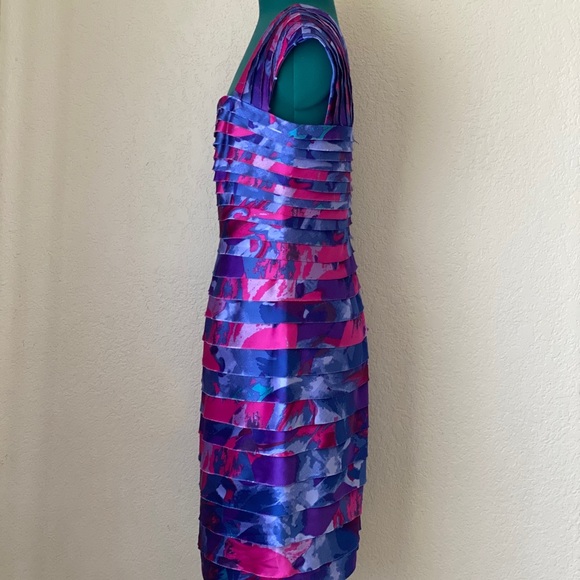 SOLD RAINBOW JONES NEW YORK COLORFUL PINK AND PURPLE PLEATED MIDI DRESS SIZE 8 - Picture 2 of 7